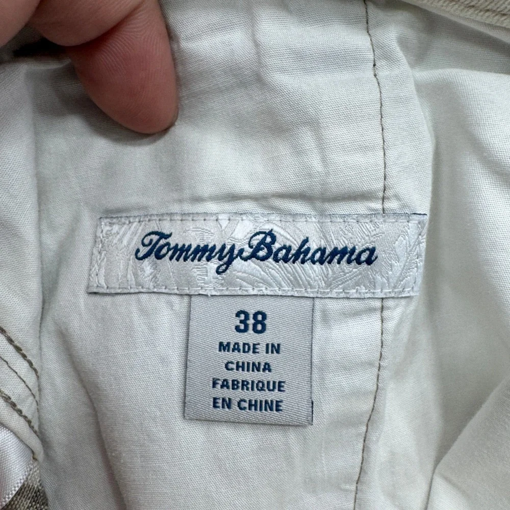 Tommy Bahama Plaid Shorts Mens 38 Khaki Grey Linen Tencel 9